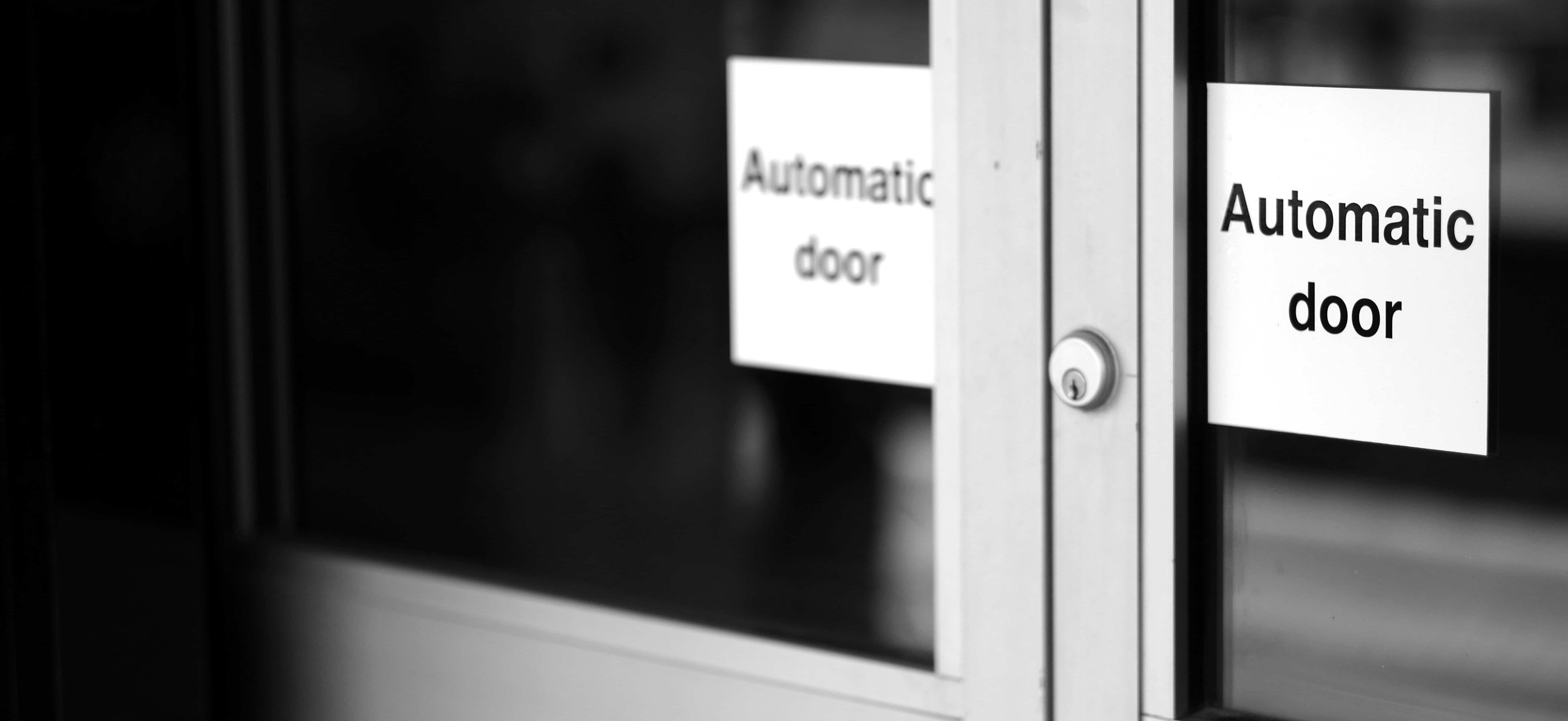 An AAADM certification is needed to work on automatic glass and metal doors like this one.